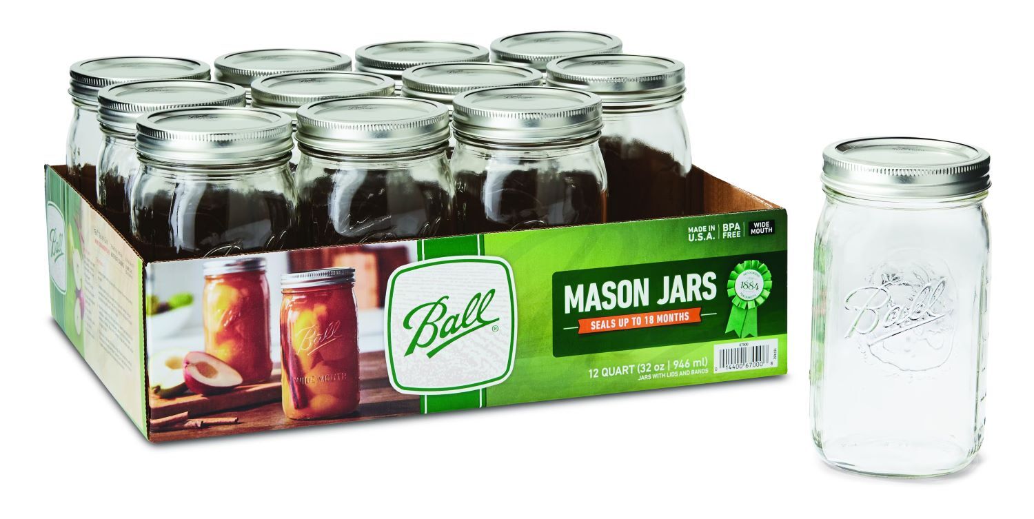 Ball Mason Jars & Lids, Wide Mouth, 32-Oz, 12-Pk