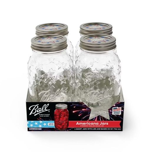 Ball Limited-Edition Americana Regular Mouth Quart Mason Jars, 32 oz., 4 Pack - Canning Jars & Lids | BALL