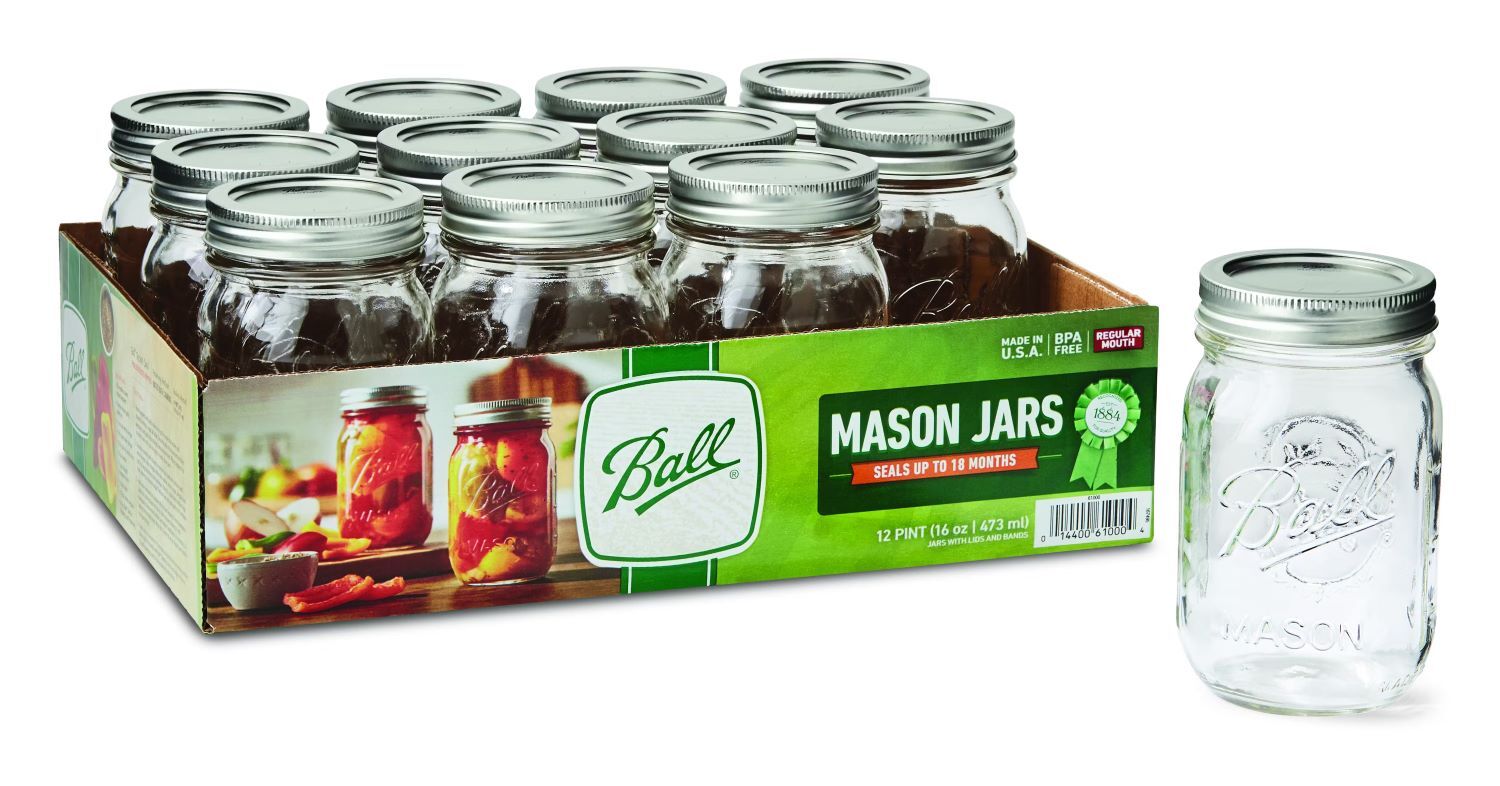 Ball Mason Jars & Lids Regular Mouth, 16-Oz, 12-Pk