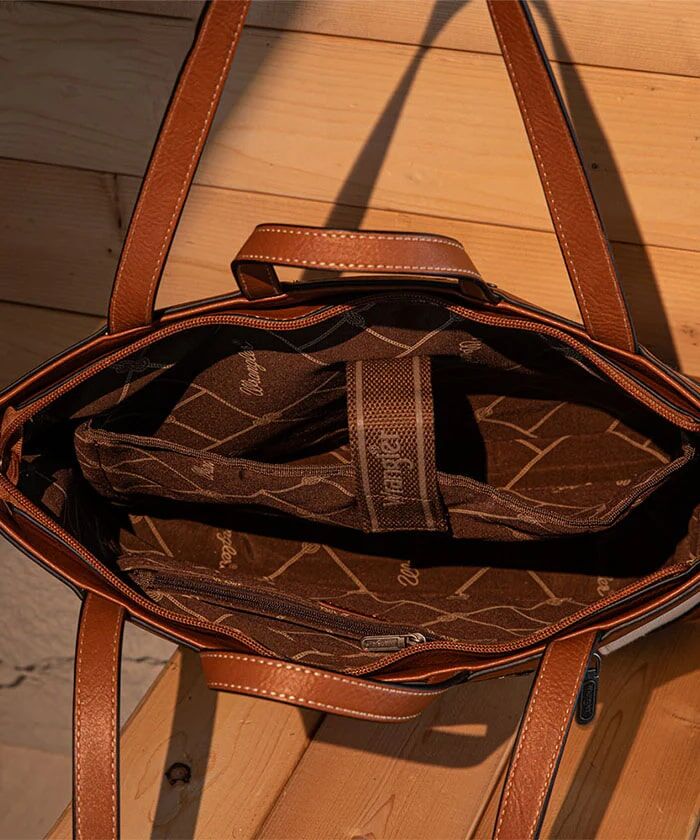 Montana West Wrangler Leather Trim Canvas Tote Bag