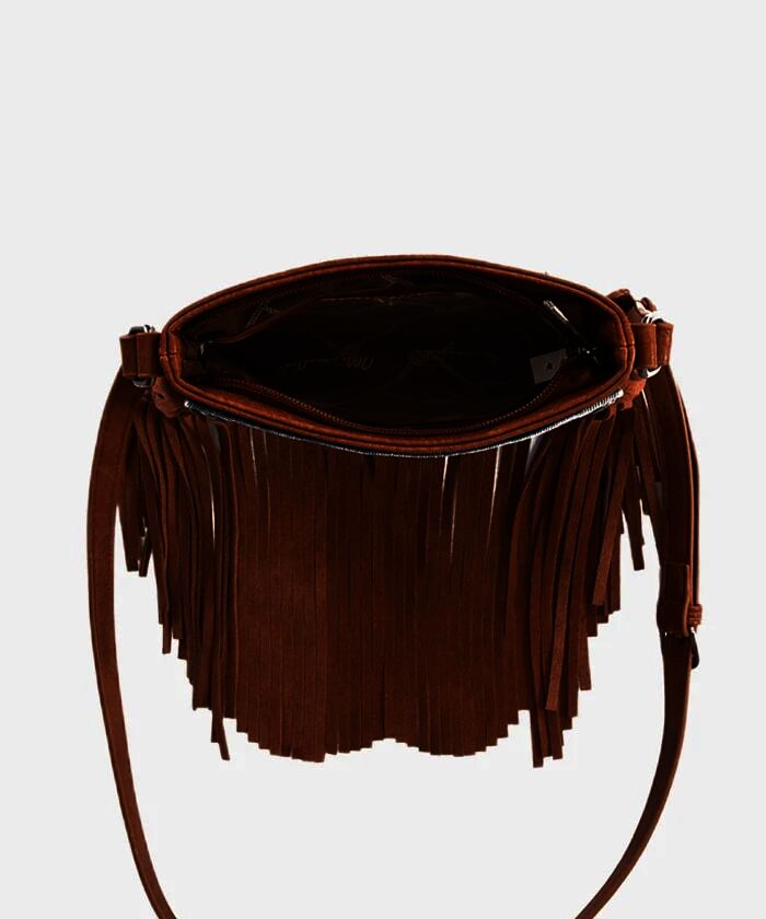 Montana West Women's Wrangler Fringe Jean Pocket Crossbody Bag in Brown