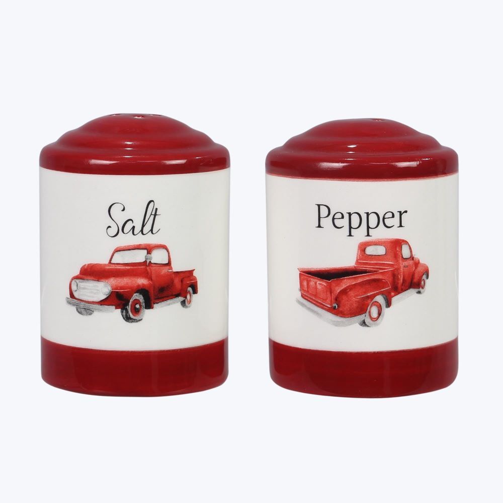 Young's Inc Ceramic Red Truck Salt & Pepper Shakers