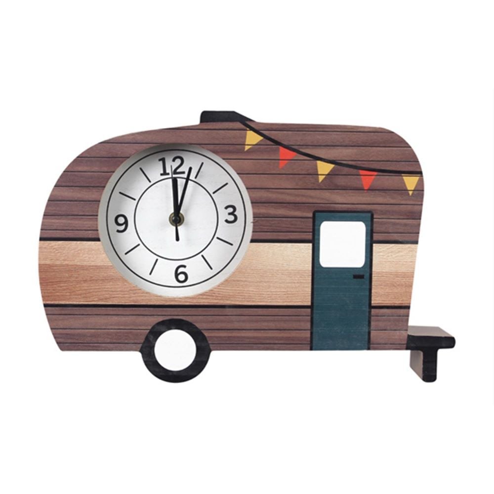Young's Inc Wood Happy Camper Tabletop Clock