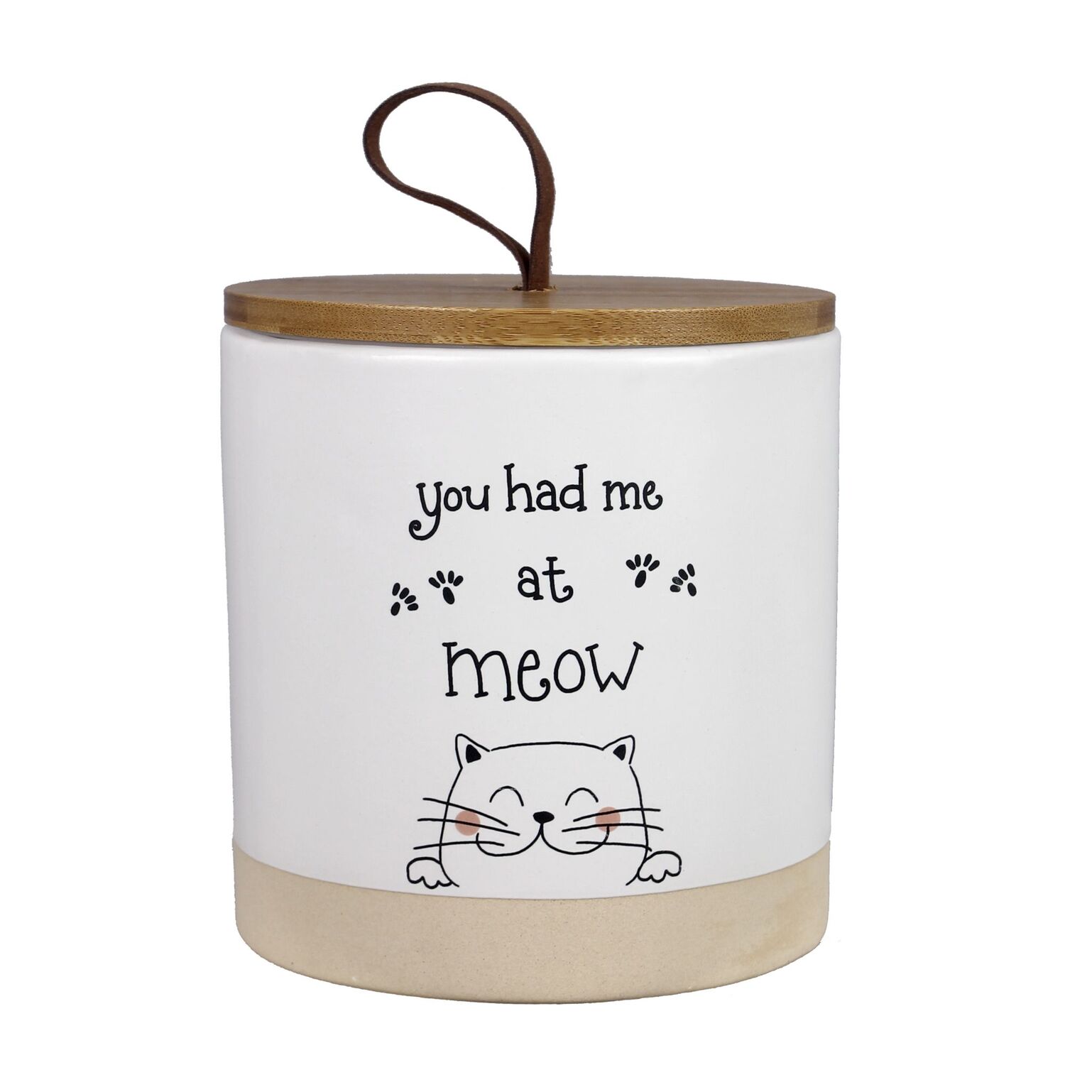 Young's Ceramic Cat Treat Jar with Bamboo Lid, 70-Oz