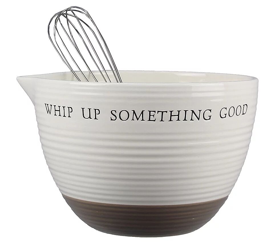 Young's Ceramic "Whip Up Something Good" Mixing Bowl With Whisk