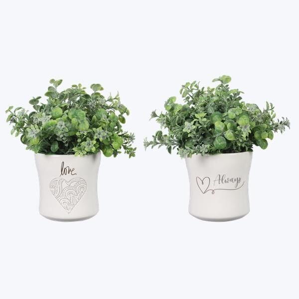 Young's Ceramic Love Planter With Artificial Plant Assorted Styles