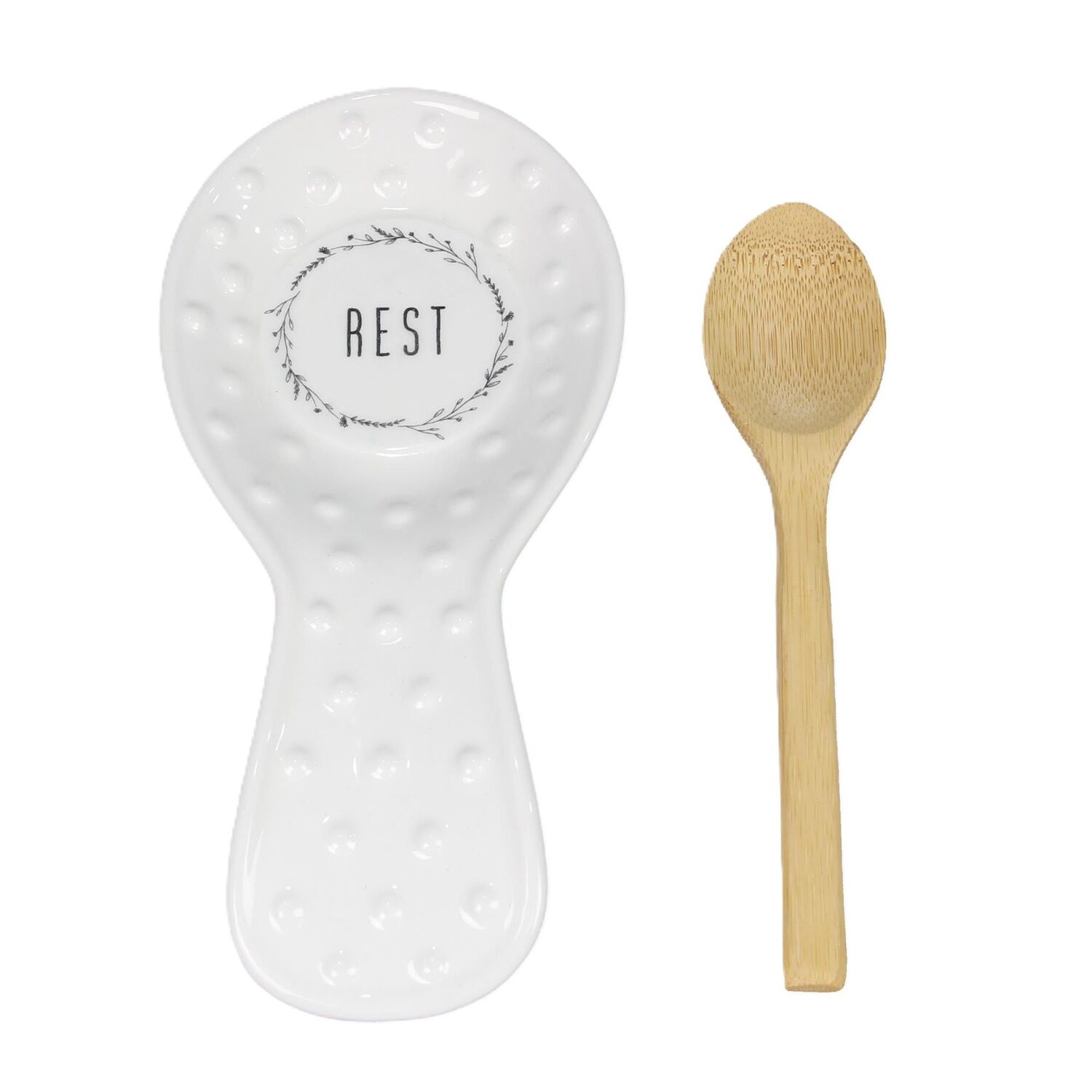 Young's Cottage Core Ceramic Spoon Rest with Bamboo Spoon