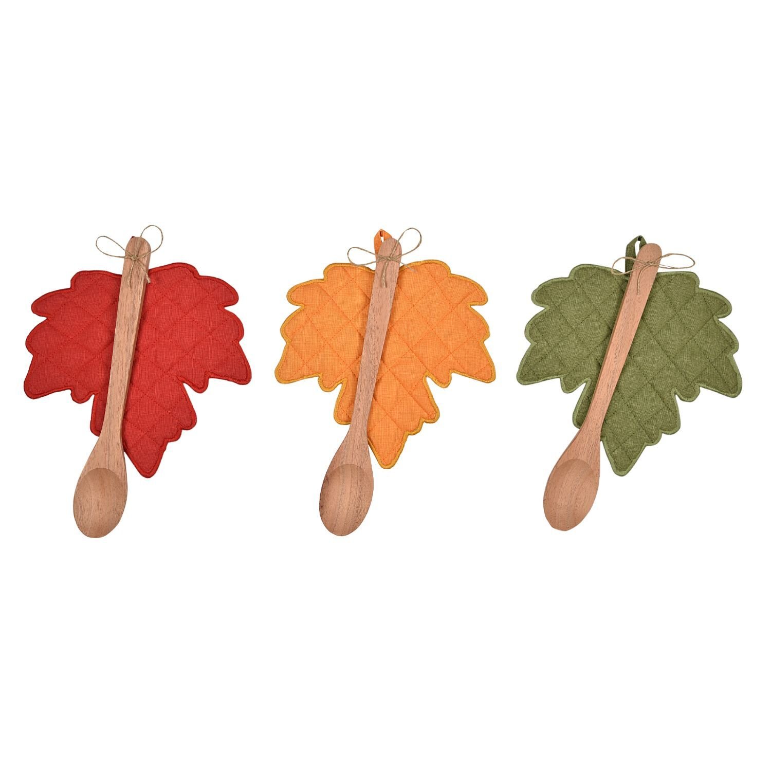 Young's Maple Leaf Shaped Oven Mitt with Wood Spoon Set Assortment