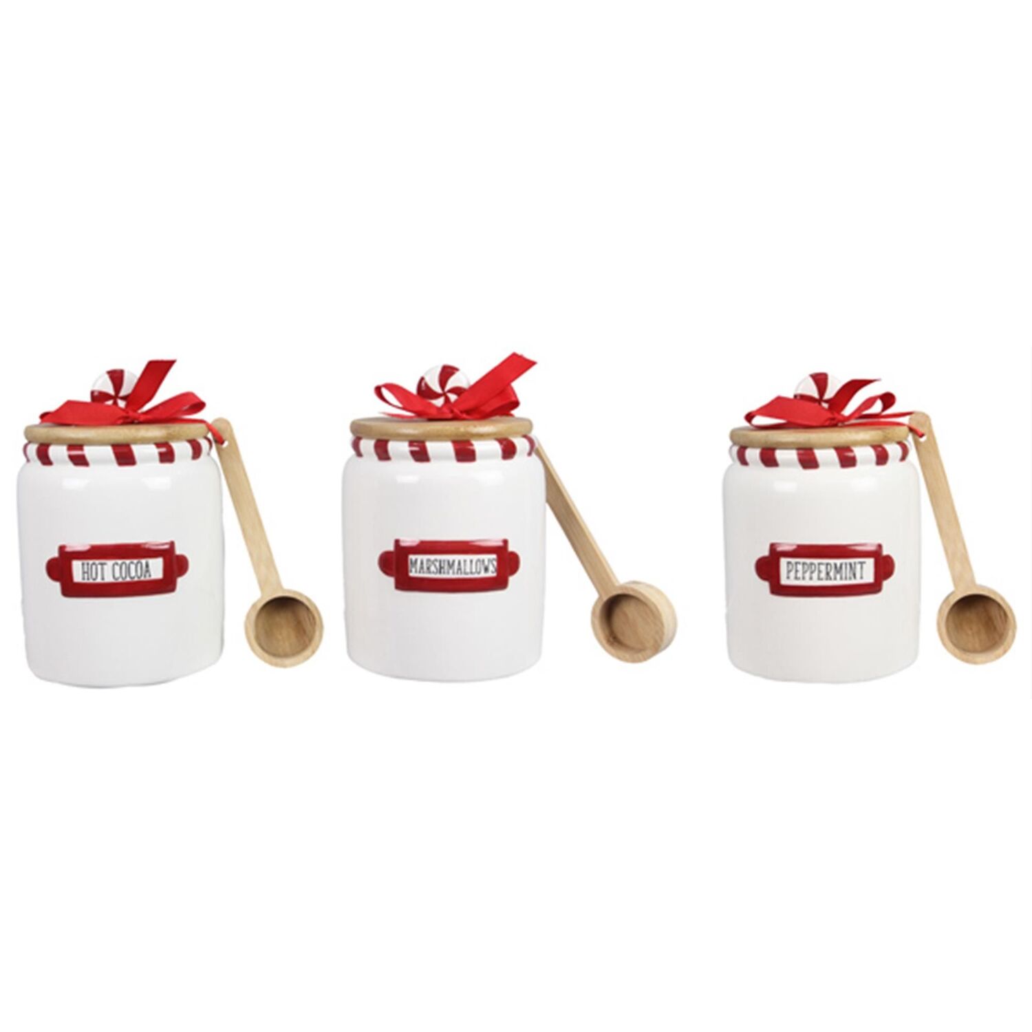 Young's Inc. Ceramic Hot Cocoa Bar Canister Set with Wooden Scoops, 3-Pc