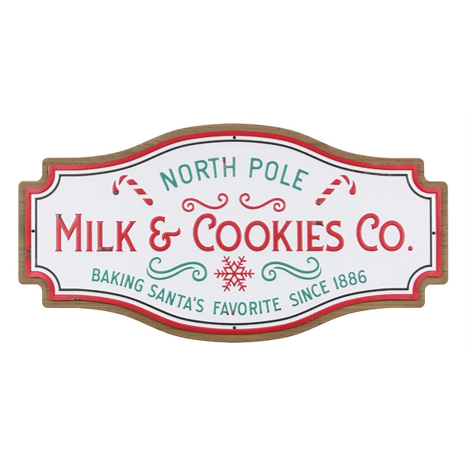 Young's Inc. Wood with Embossed Enamel Nostalgic North Pole Wall Sign