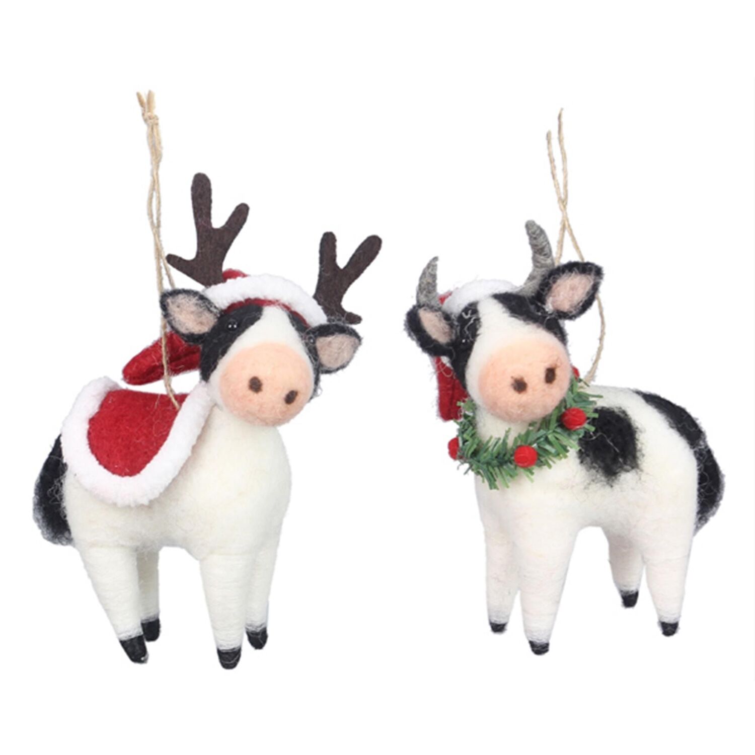 Young's Wool Felt Country Christmas Cow Ornament Assortment