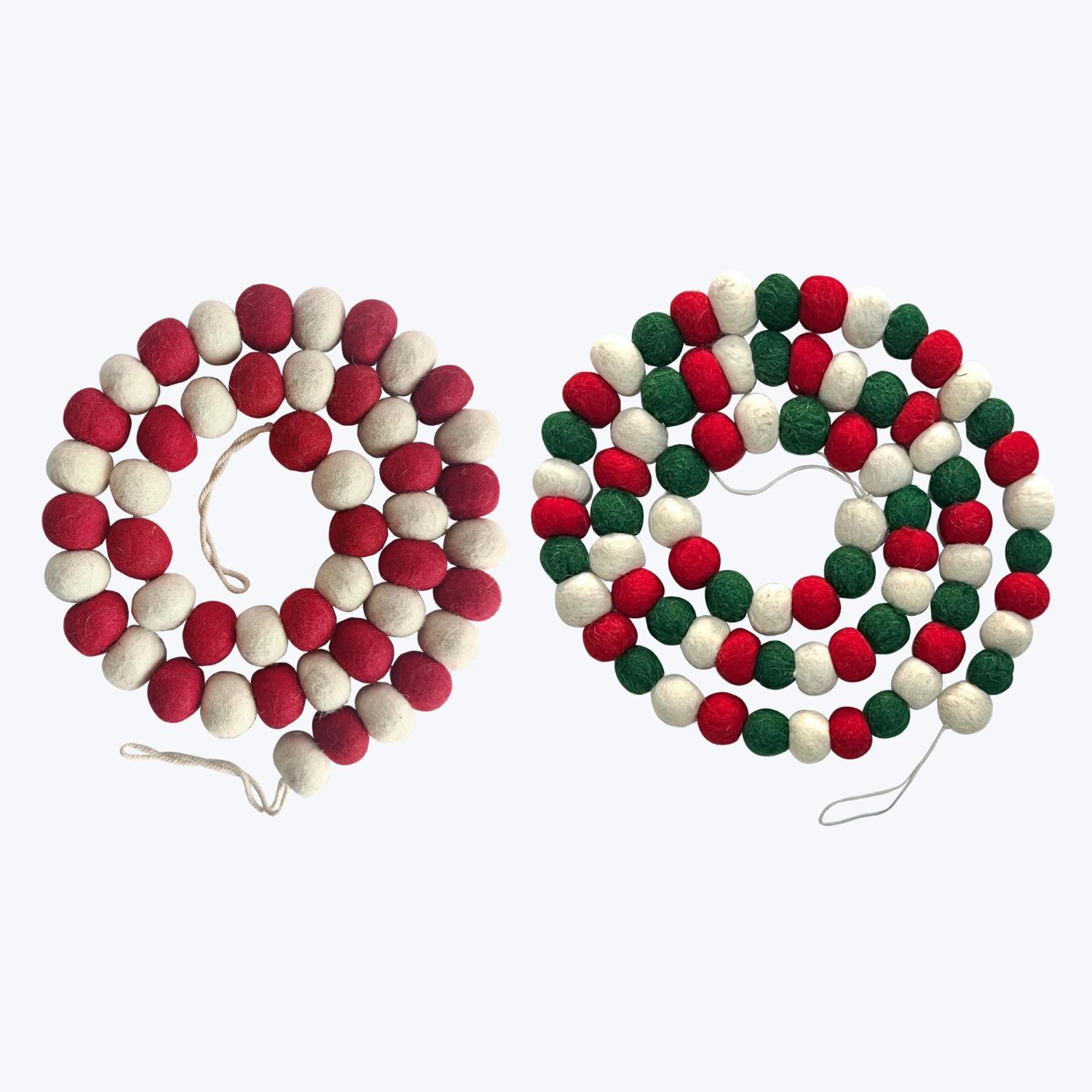 Young's Inc. Wool Felt Red, White & Green Pom Pom Garland