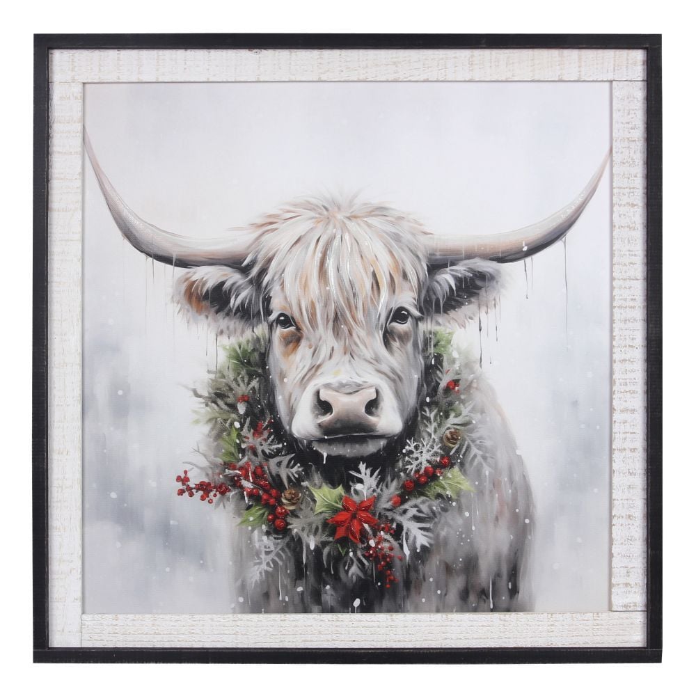 Young's Inc. Wood Frame Highland Cow Canvas Wall Art With Hand Painting, 20-In x 20-In