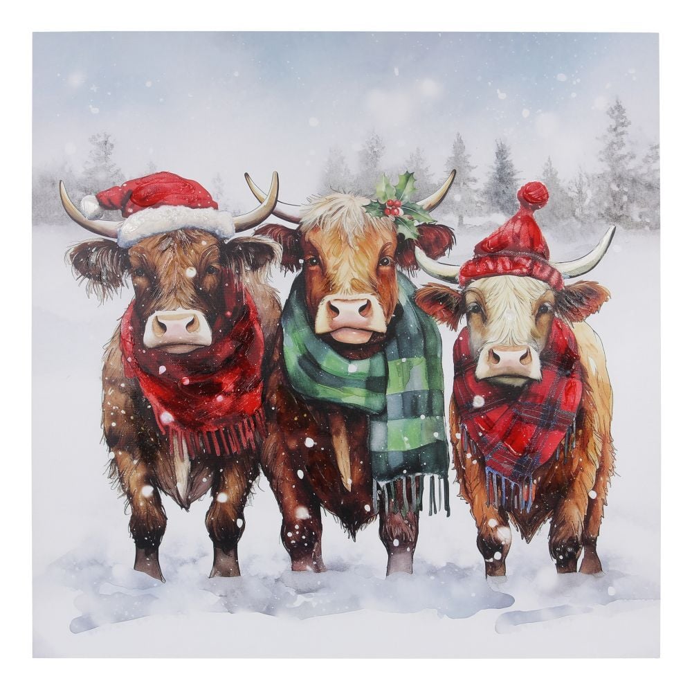 Young's Inc. Wood Box Highland Cow Canvas Wall Art With Hand Painting, 23.6-In x 23.6-In