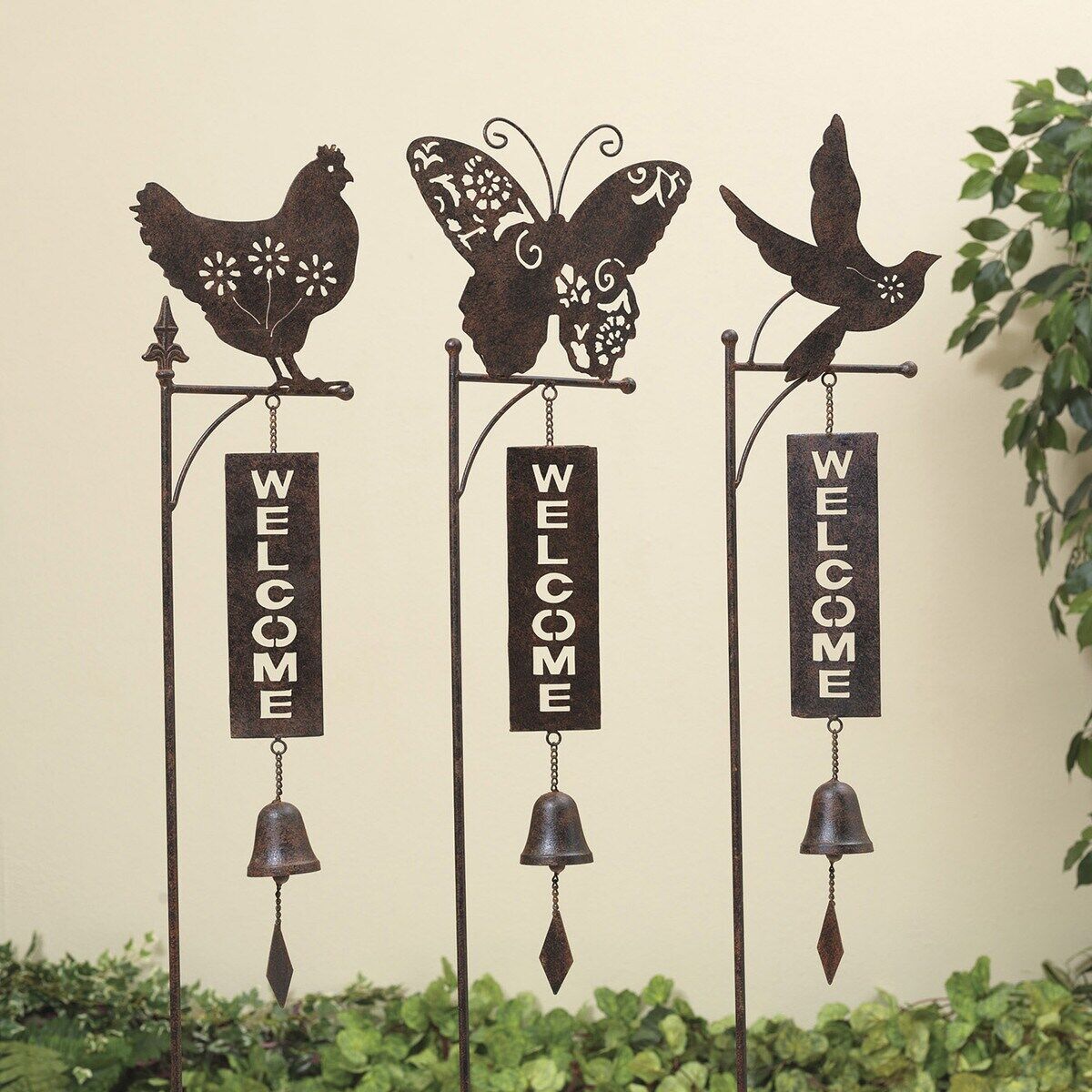 Gerson Metal Garden "Welcome" Yard Stake With Bell Assortment, 46-In