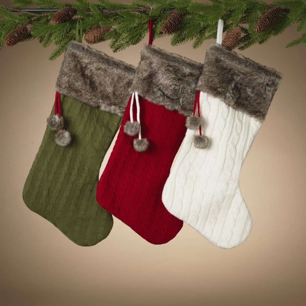 Gerson Sweater Knit Stocking with Faux Fur Cuff Assortment