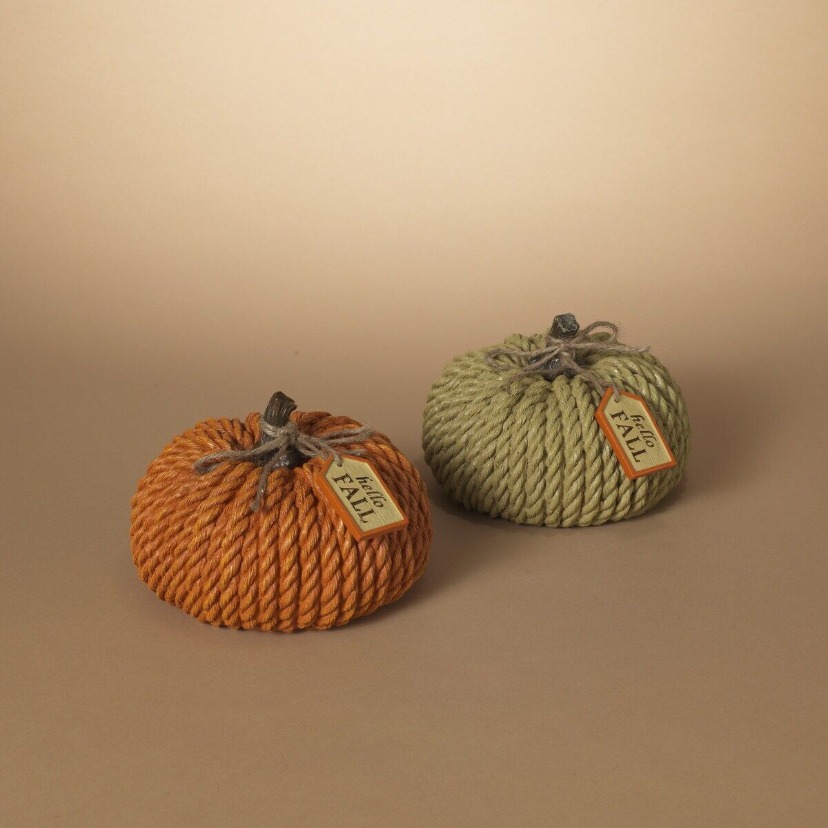 Gerson Resin Harvest Rope Pumpkin with Tag, 8.3 in., Single, Assorted Colors