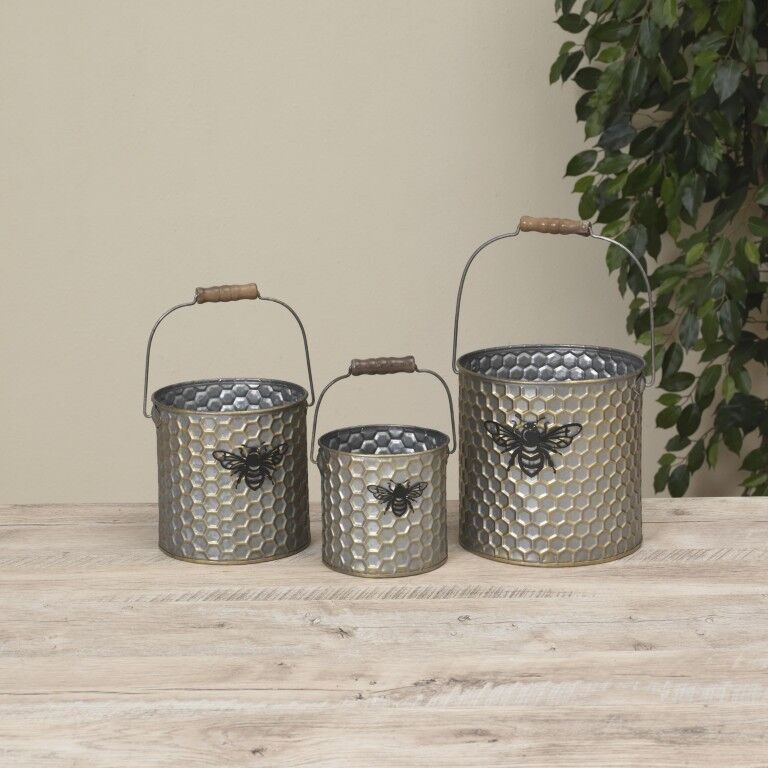 Gerson Large Nesting Galvanized Metal Embossed Bee Design Bucket, 7-In