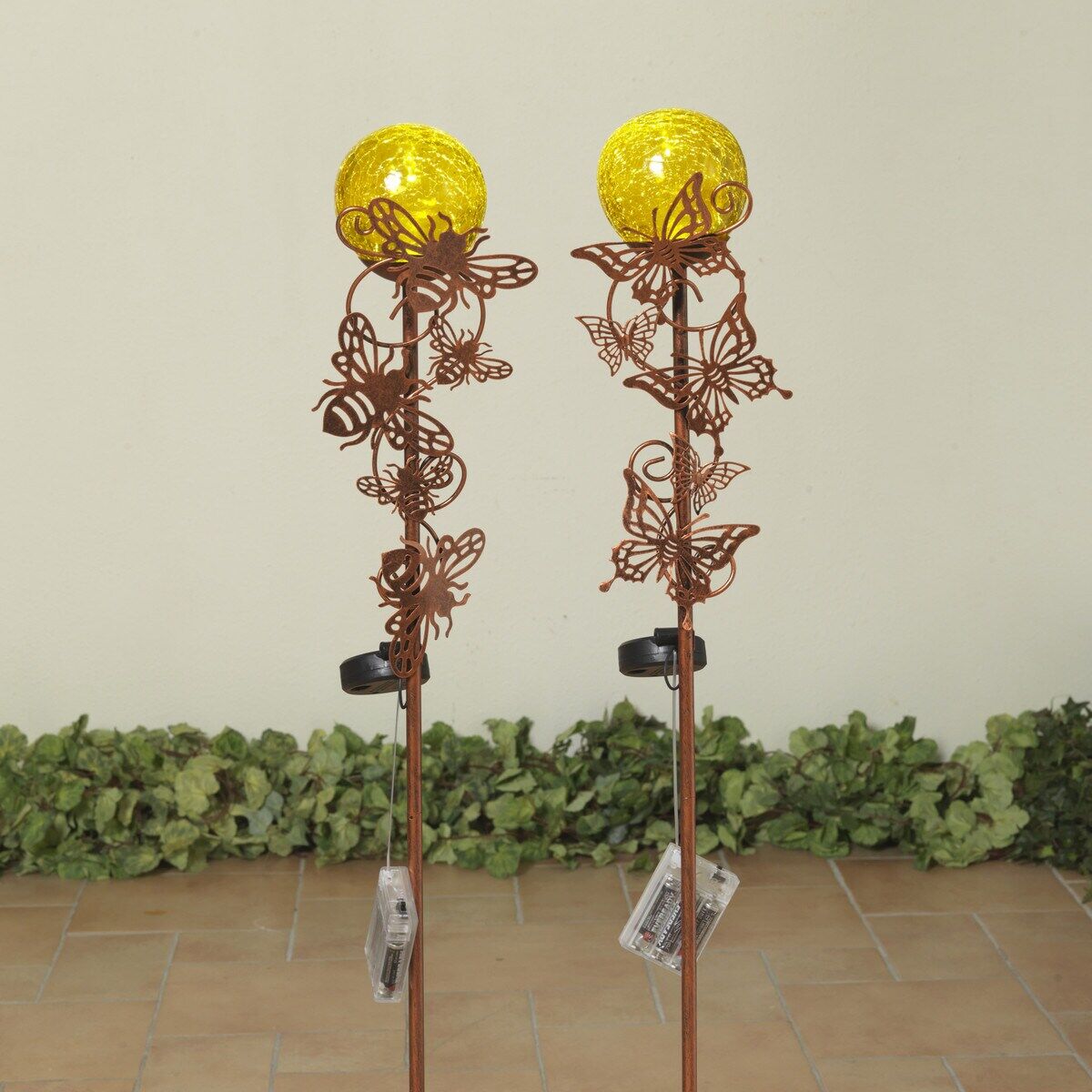 Gerson Solar Lighted Metal & Grackle Glass Ball Yard Stake Assortment, 35.8-In