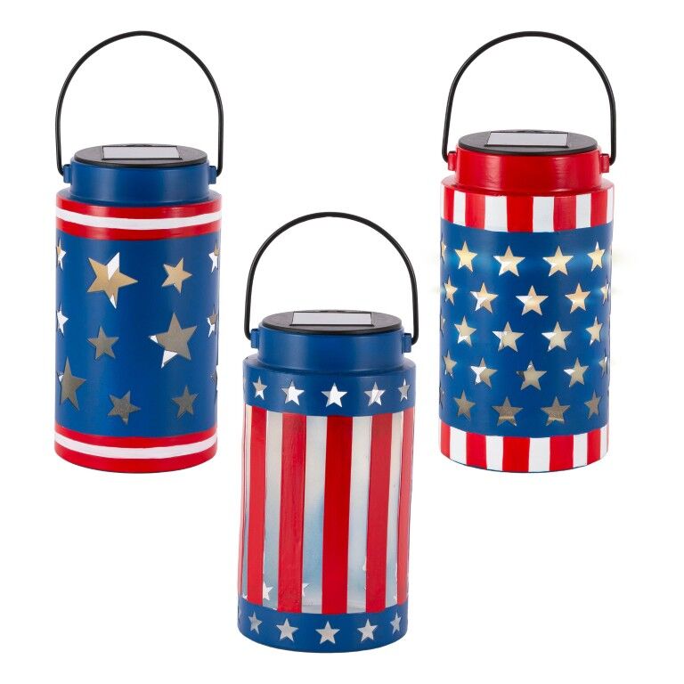 Gerson Solar Lighted Metal Americana Lantern Assortment, 7.08-In