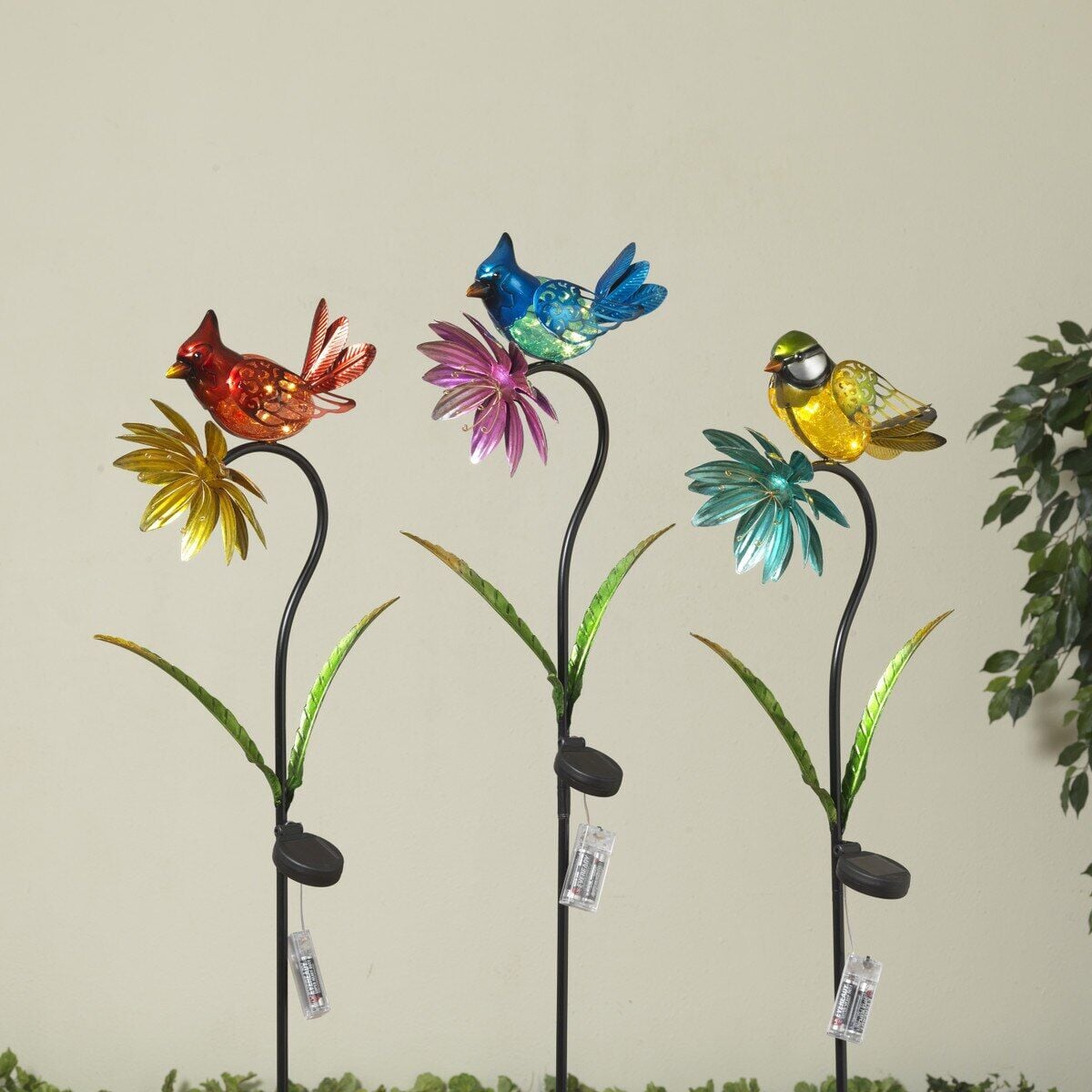 Gerson Solar Lighted Metal & Glass Bird with Flower Yard Stake Assorted Styles, 39.3 in.