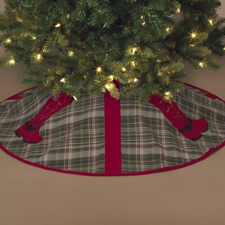 Gerson Fabric Holiday Plaid Tree Skirt, 48-In