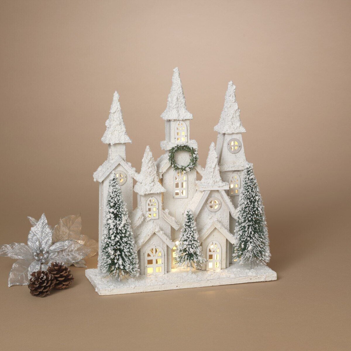 Berson Lighted Holiday Wood House with Tree & Timer