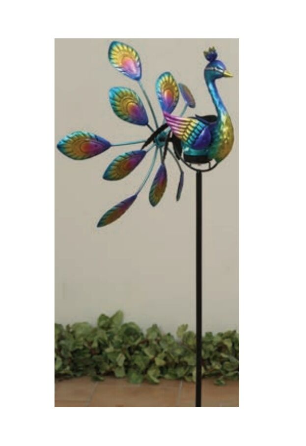 Gerson Solar Lighted Metal & Crackle Glass Peacock Yard Stake, 36.5 in.