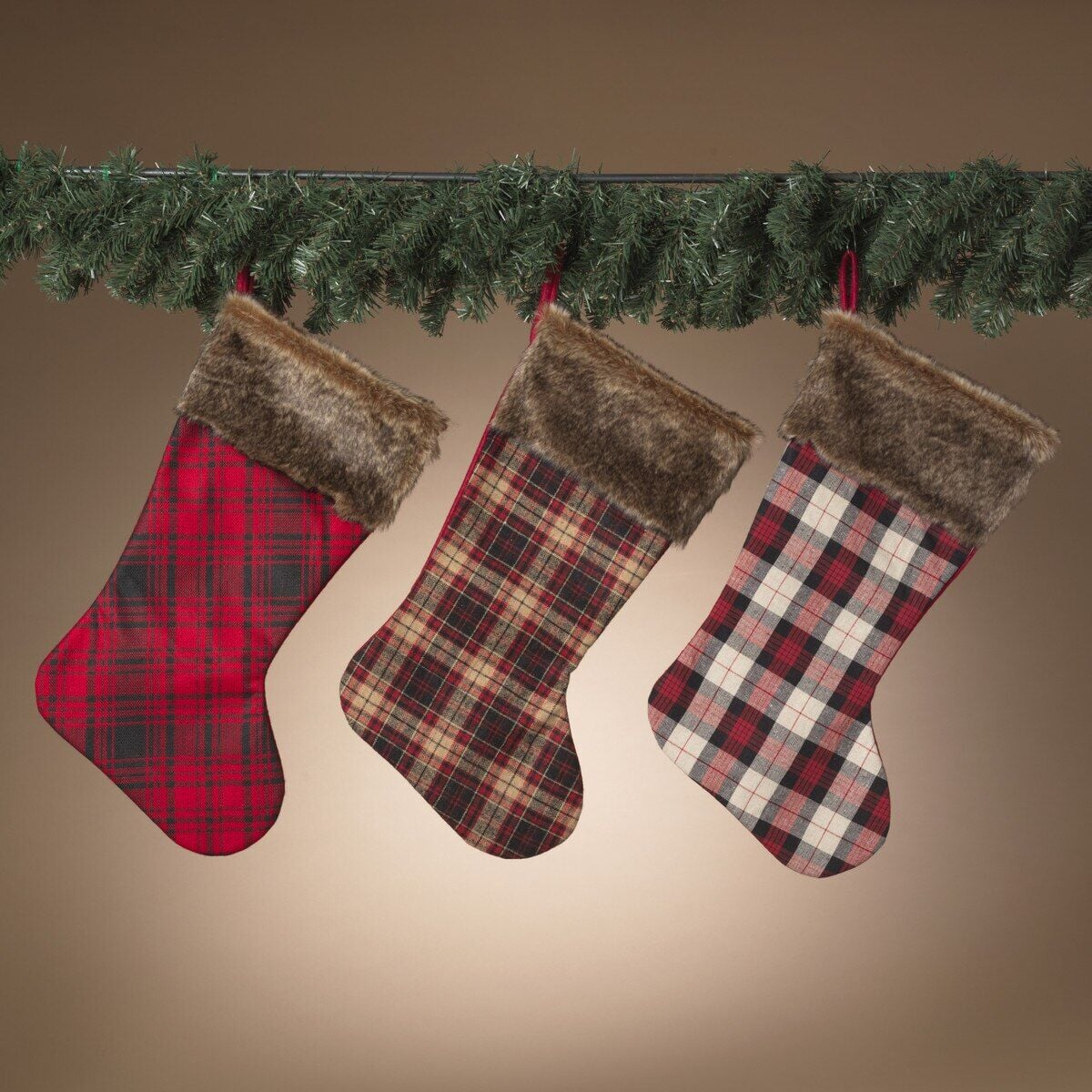 Gerson Fabric Holiday Plaid Stocking, 21 in. Single, Assorted Colors