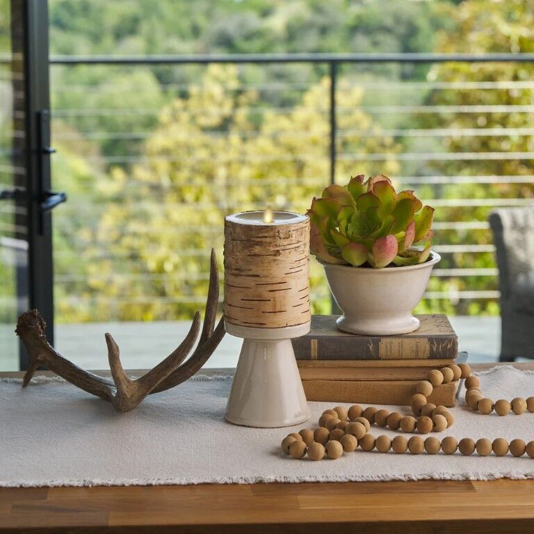 Luminara Real Birch Wood Flameless Candle Pillar, 4-In