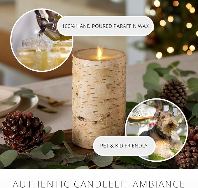 Luminara Artificial Flame Pillar Real Birch Bark Candle, 4-In X 7-In