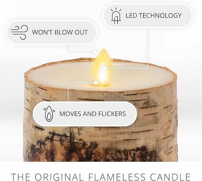Luminara Artificial Flame Pillar Real Birch Bark Candle, 4-In X 7-In