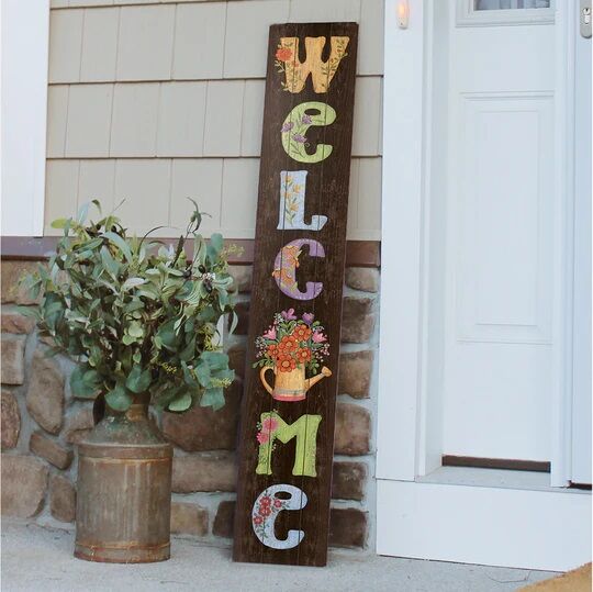 My Word! "Welcome" Multicolor with Watering Can Porch Board