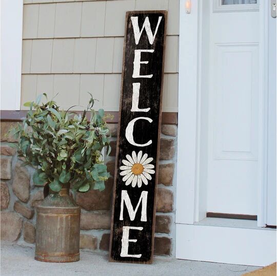 My Word! "Welcome" Black with White Daisy Porch Board