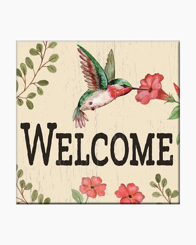 My Word! Hummingbird Freestanding Outdoor Square Welcome Sign, 8-In X 8-In