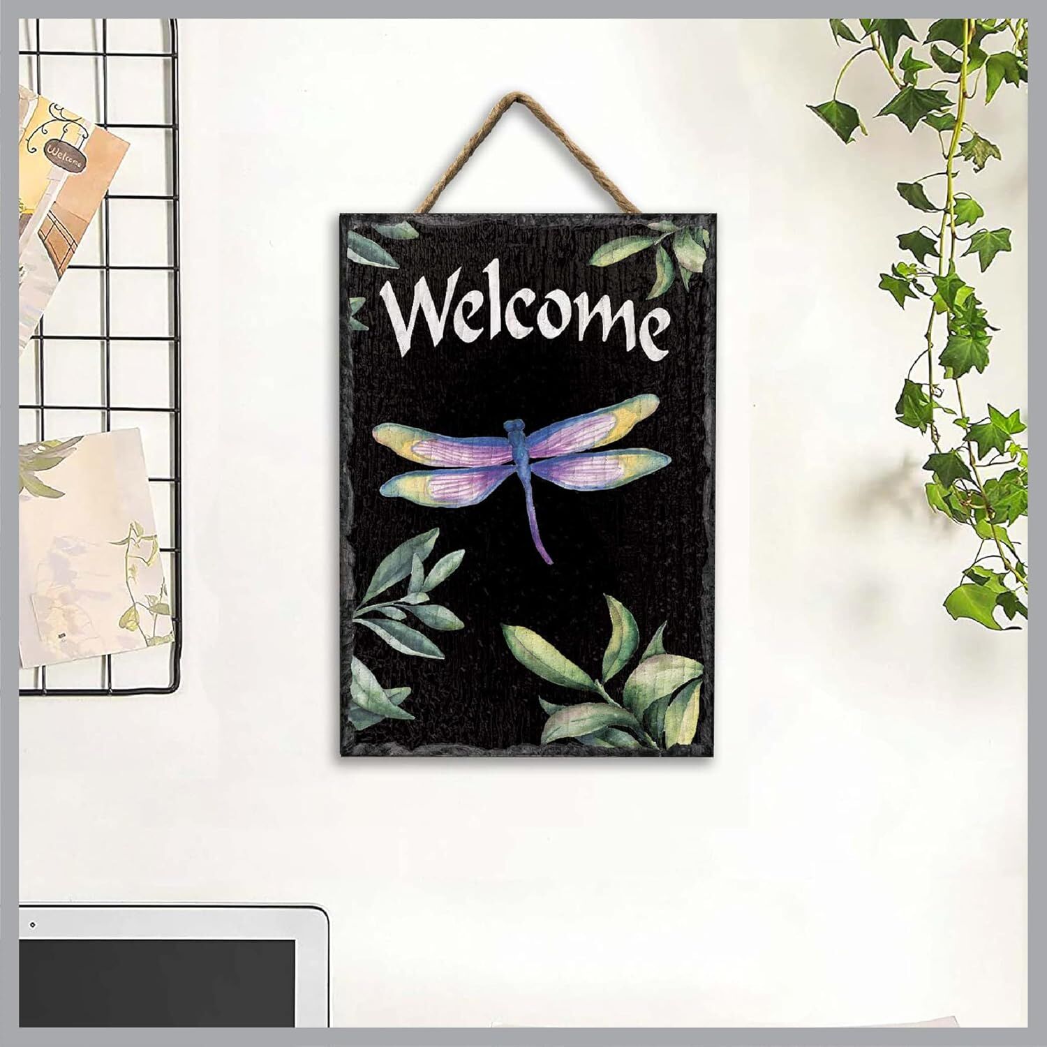 My Word! Dragonfly Slate Wall Hanging Welcome Sign, 8-In X 11.25-In