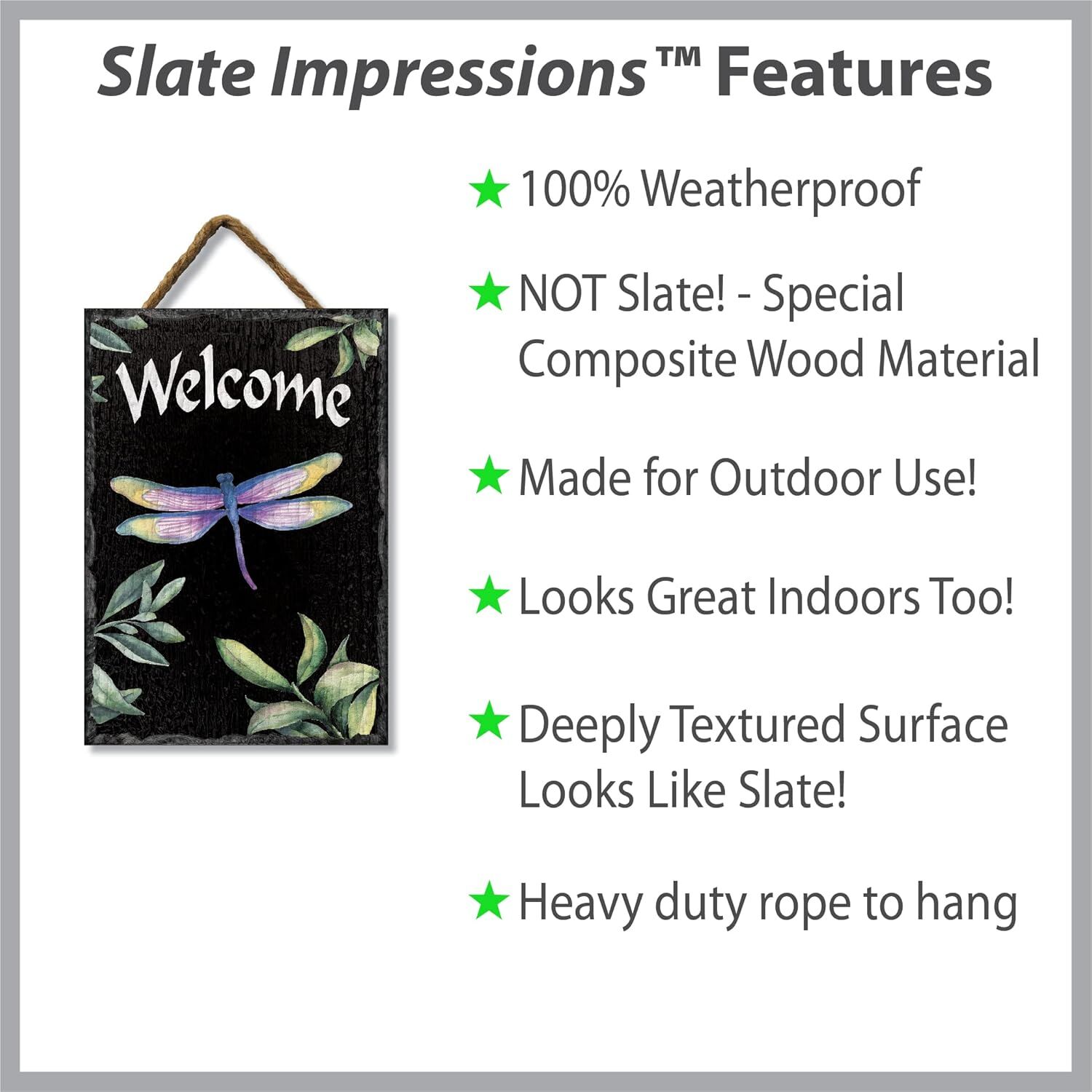 My Word! Dragonfly Slate Wall Hanging Welcome Sign, 8-In X 11.25-In