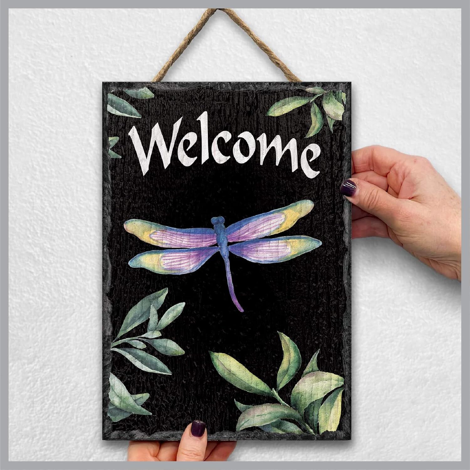 My Word! Dragonfly Slate Wall Hanging Welcome Sign, 8-In X 11.25-In