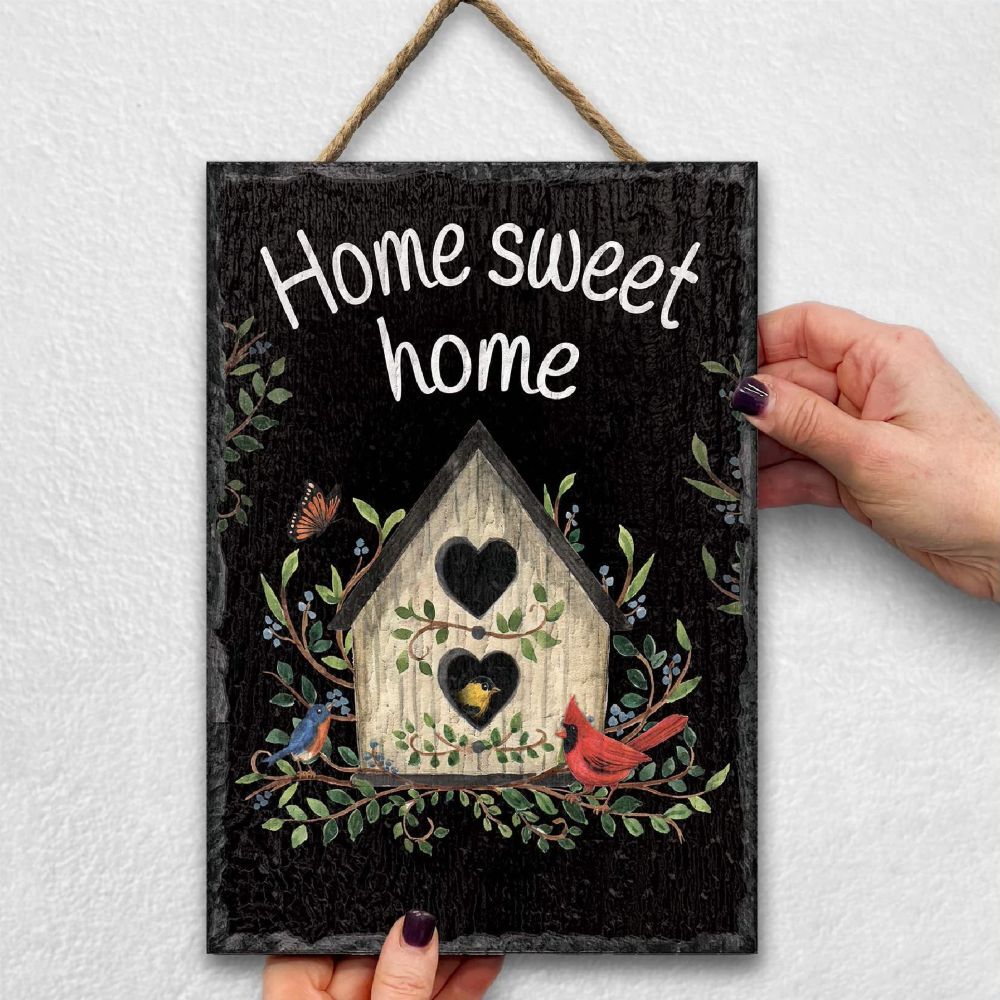 My Word! Birdhouse with Cardinal Slate Wall Hanging Home Sweet Home, 8-In x 11.25-In