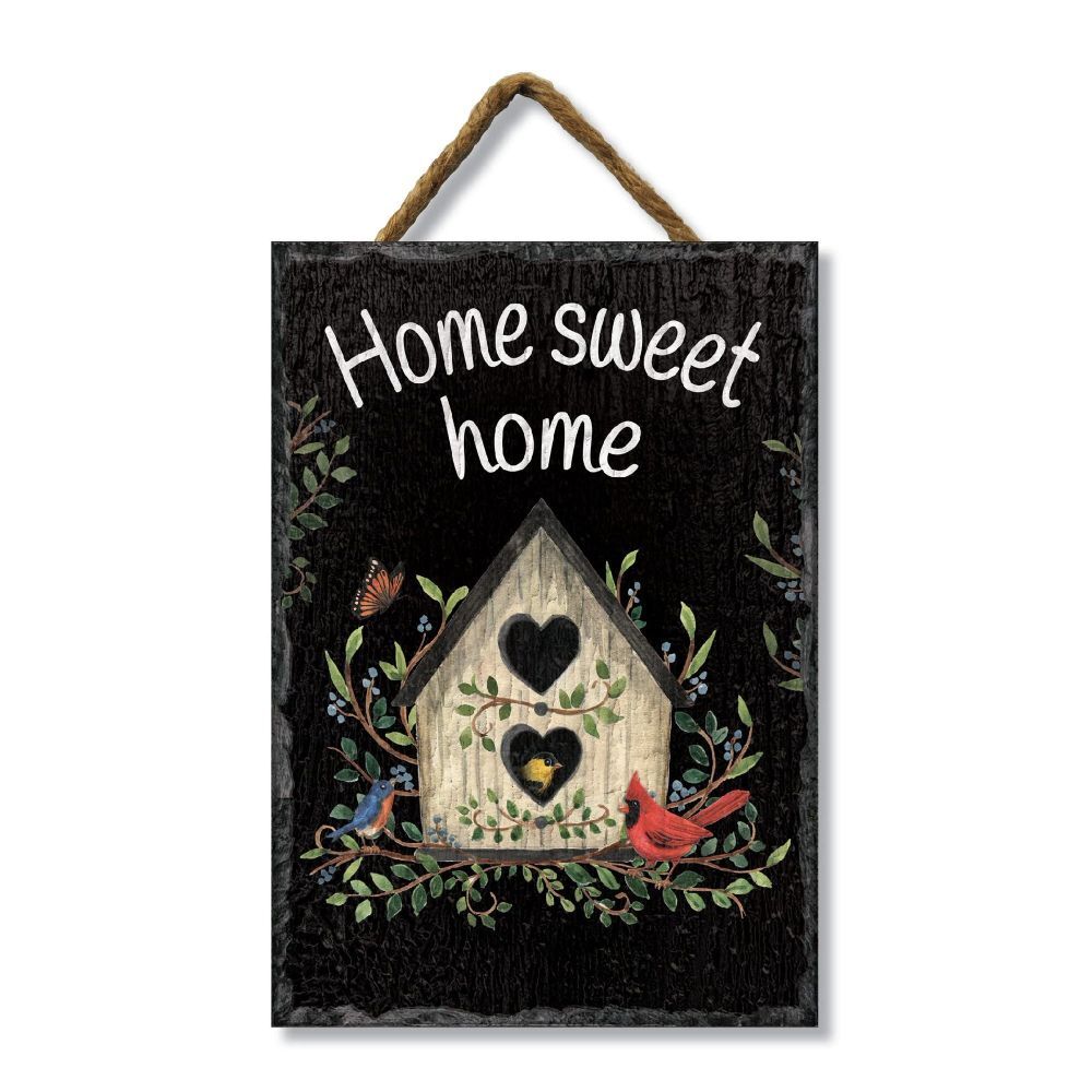 My Word! Birdhouse with Cardinal Slate Wall Hanging Home Sweet Home, 8-In x 11.25-In