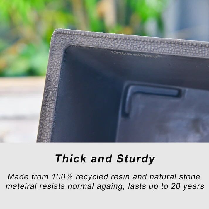 GreenShip Classic Long Large Rectangular Pebble Charcoal Planter, 13.4 x 8.66 x 5.52-In