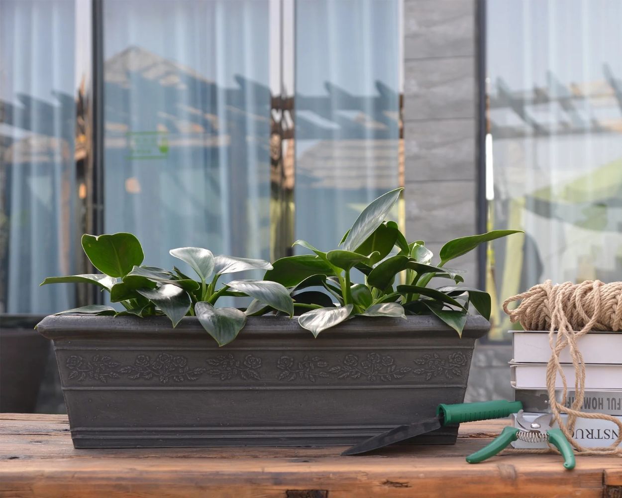 GreenShip Garden Classic Heavy Rim Long Large Charcoal Box Planter, 23-In