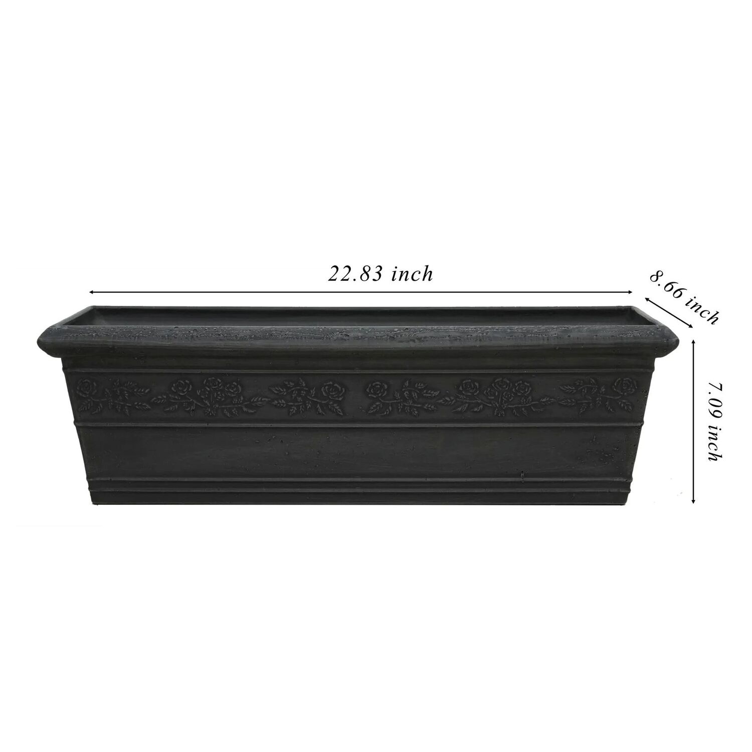 GreenShip Garden Classic Heavy Rim Long Large Charcoal Box Planter, 23-In