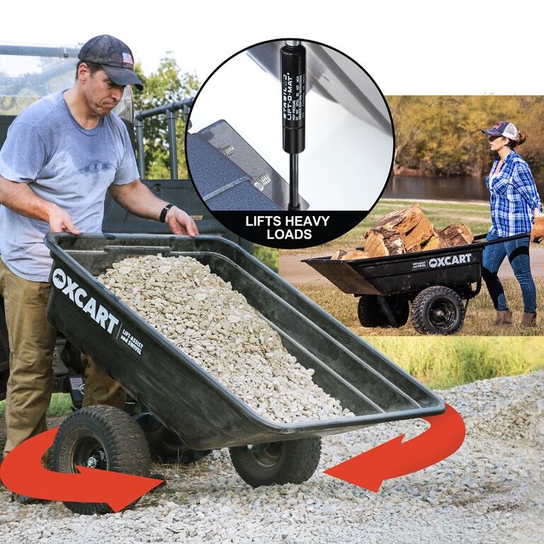 OxCart PRO-Grade Crewman Lift-Assist & Swivel Dump Cart W Run-Flat ATV-Grade MAG Tires, 15-17-Cu Ft