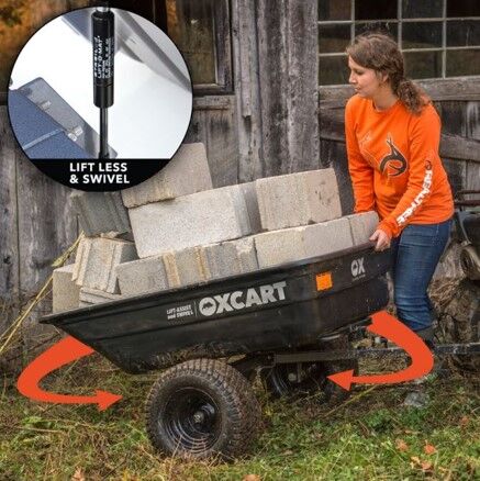 OxCart PRO-Grade Crewman Lift-Assist And Swivel Dump Cart With Run-Flat MAG Tires, 15-17-Cu Ft