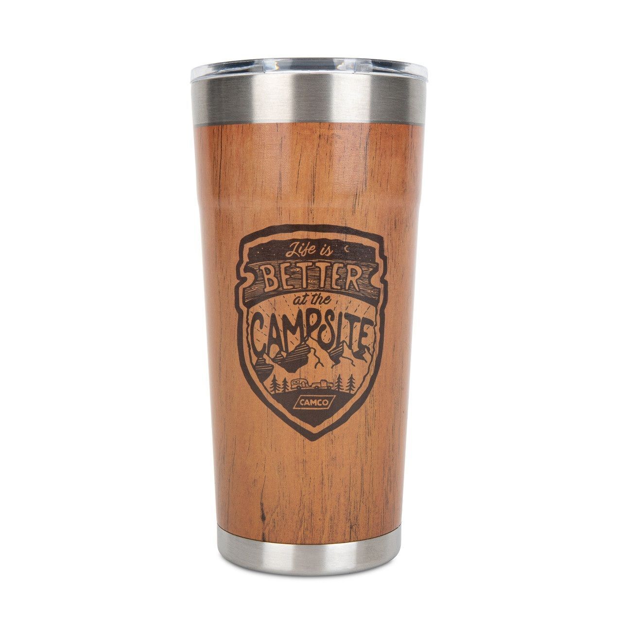 Camco Life is Better at the Campsite Wrapped Tumbler, Wood Grain, 20-Oz