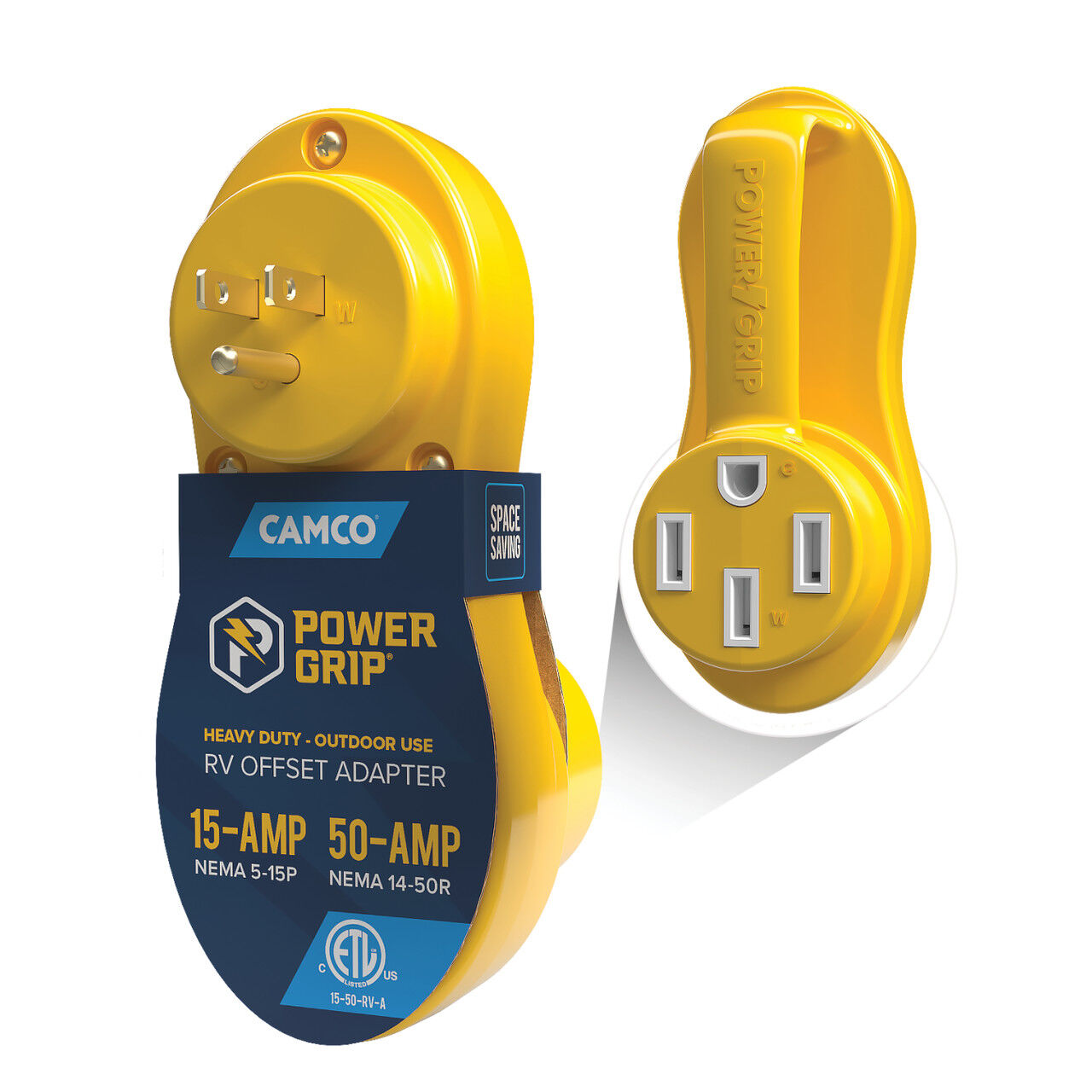 Camco Power Grip Electrical Offset Adapter, 15-Amp to 50-Amp