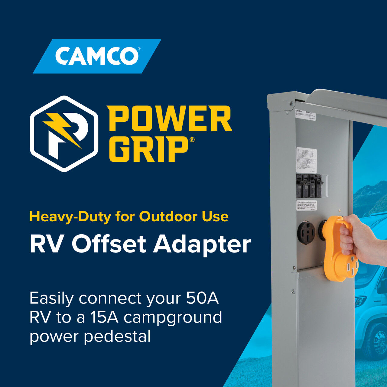Camco Power Grip Electrical Offset Adapter, 15-Amp to 50-Amp