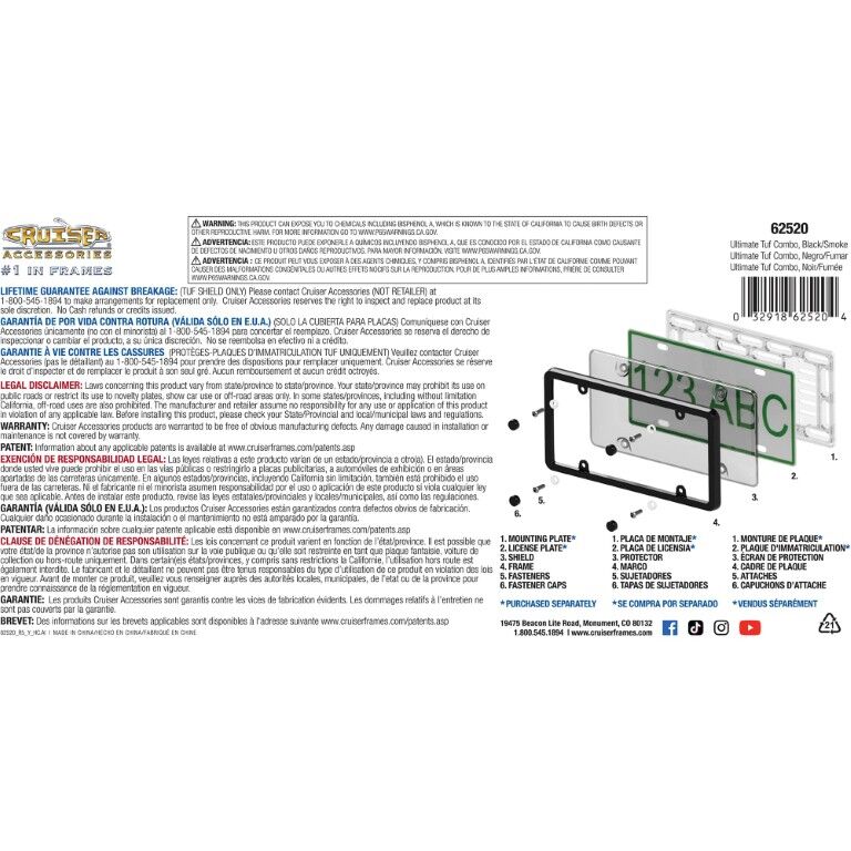 Cruiser Accessories Ultimate Tuf Combo Black/Smoke License Plate Frame With Shield