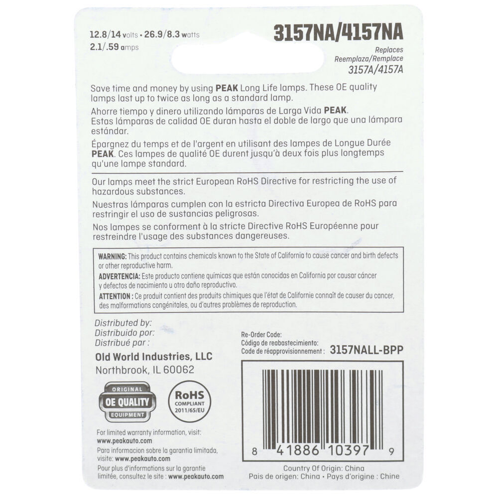 Peak Automotive 3157NA Amber Long Life Mini Bulb, 2-Pk